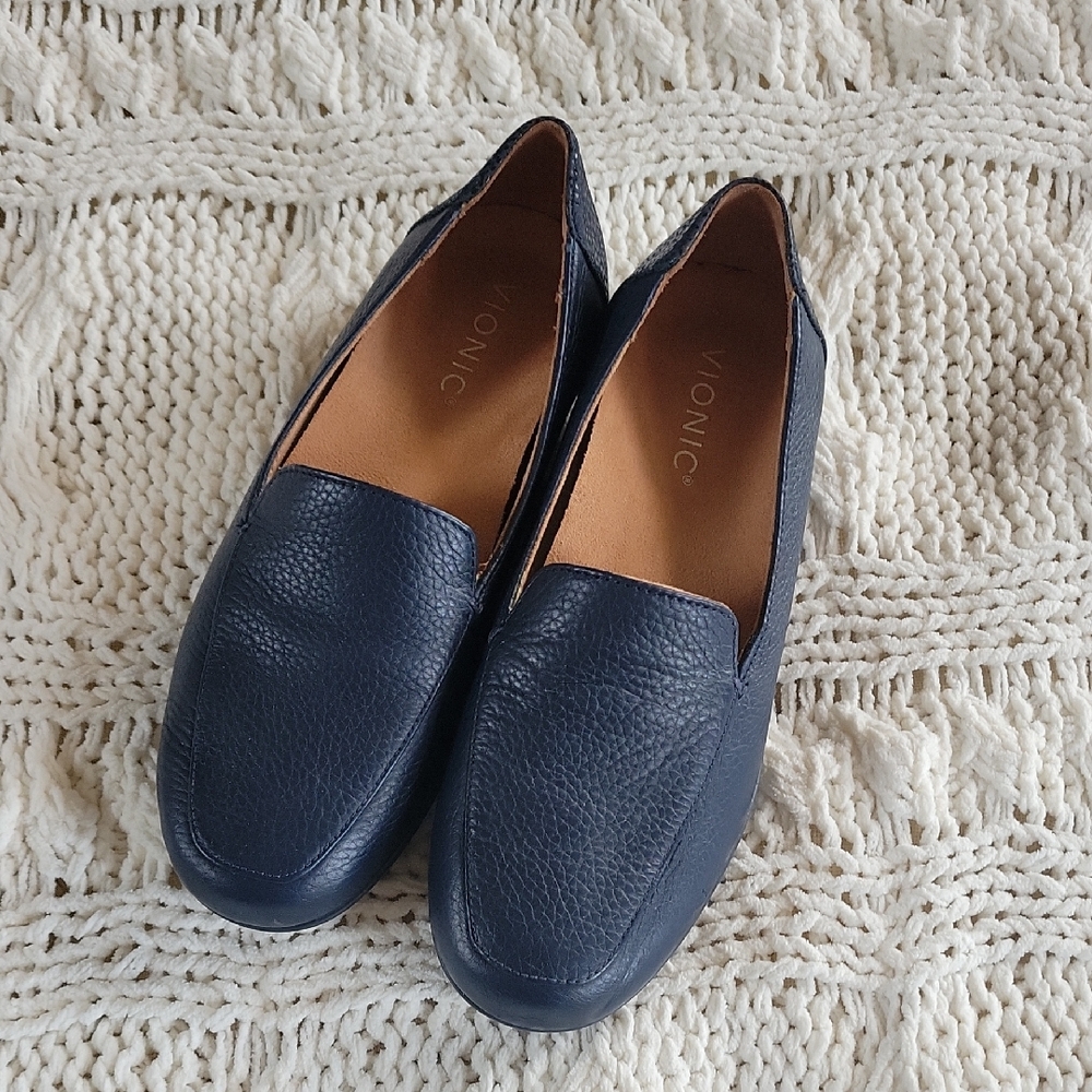 Vionic Navy Blue Leather Slip-On Loafers